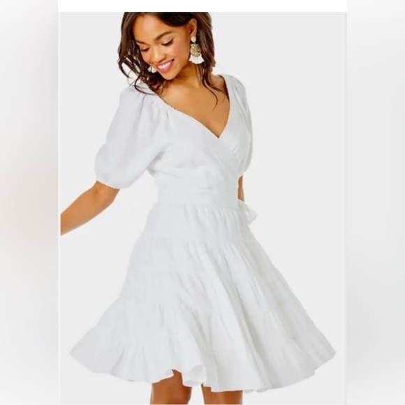 Lilly Pulitzer Iralee Short Sleeve Linen Dress in Resort White size 6 - Picture 2 of 9